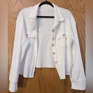 White Waffle Knit Button-Up Top